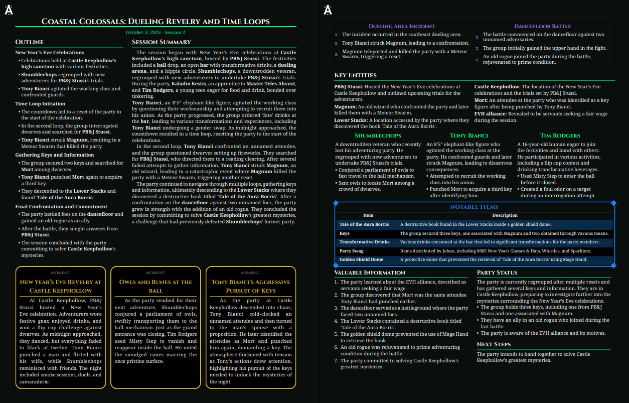Session handout output from Archivist